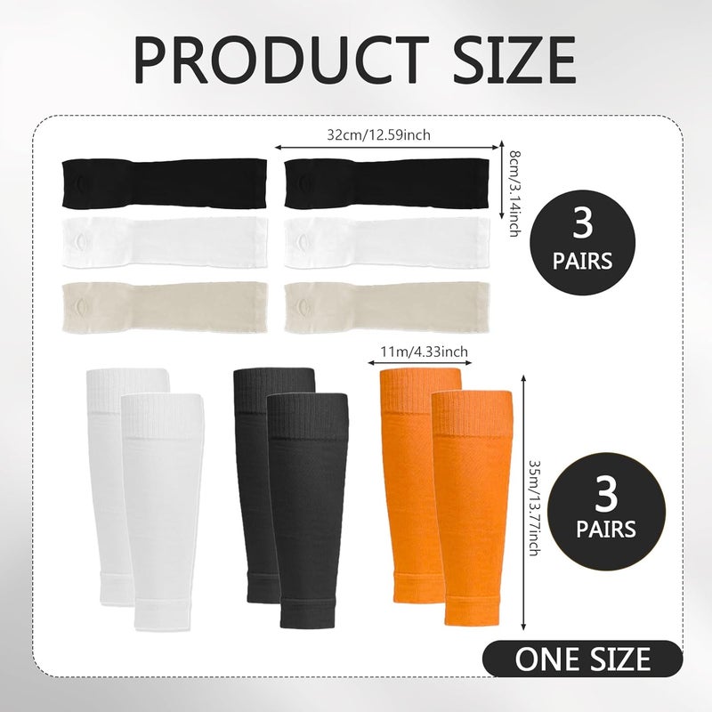 panthra 3 Pairs Calf Compression Sleeve, Footless Compression Socks, Comes with 3 Pairs of Sleeves, Suitable for Runners, Football Players and Cyclists Unisex (Black, White, Orange, One Size) - Image 2